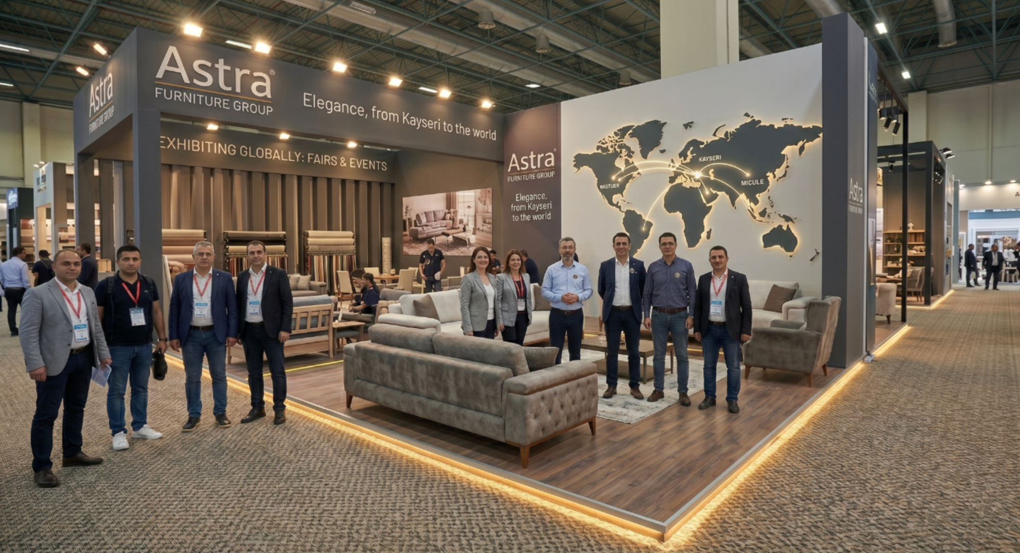 Astra Furniture Group fuar standı — ekip